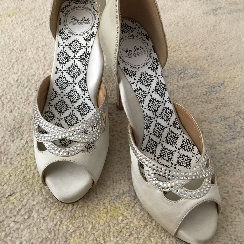 Hey Lady Satin “Knotty Girl” rhinestone heels